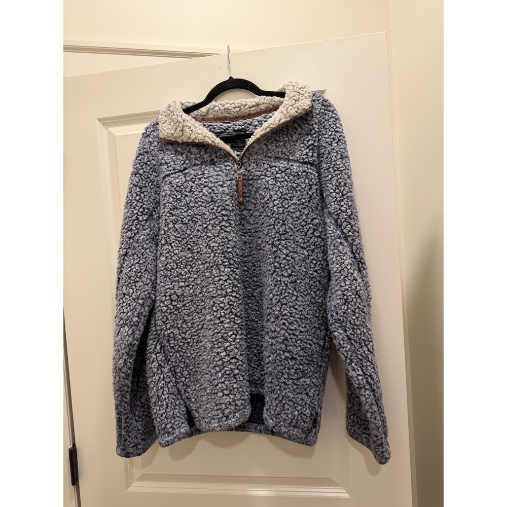 True Grit Frosty Tipped Pile 1/4 Zip Sherpa Fleece Pullover Blue Small